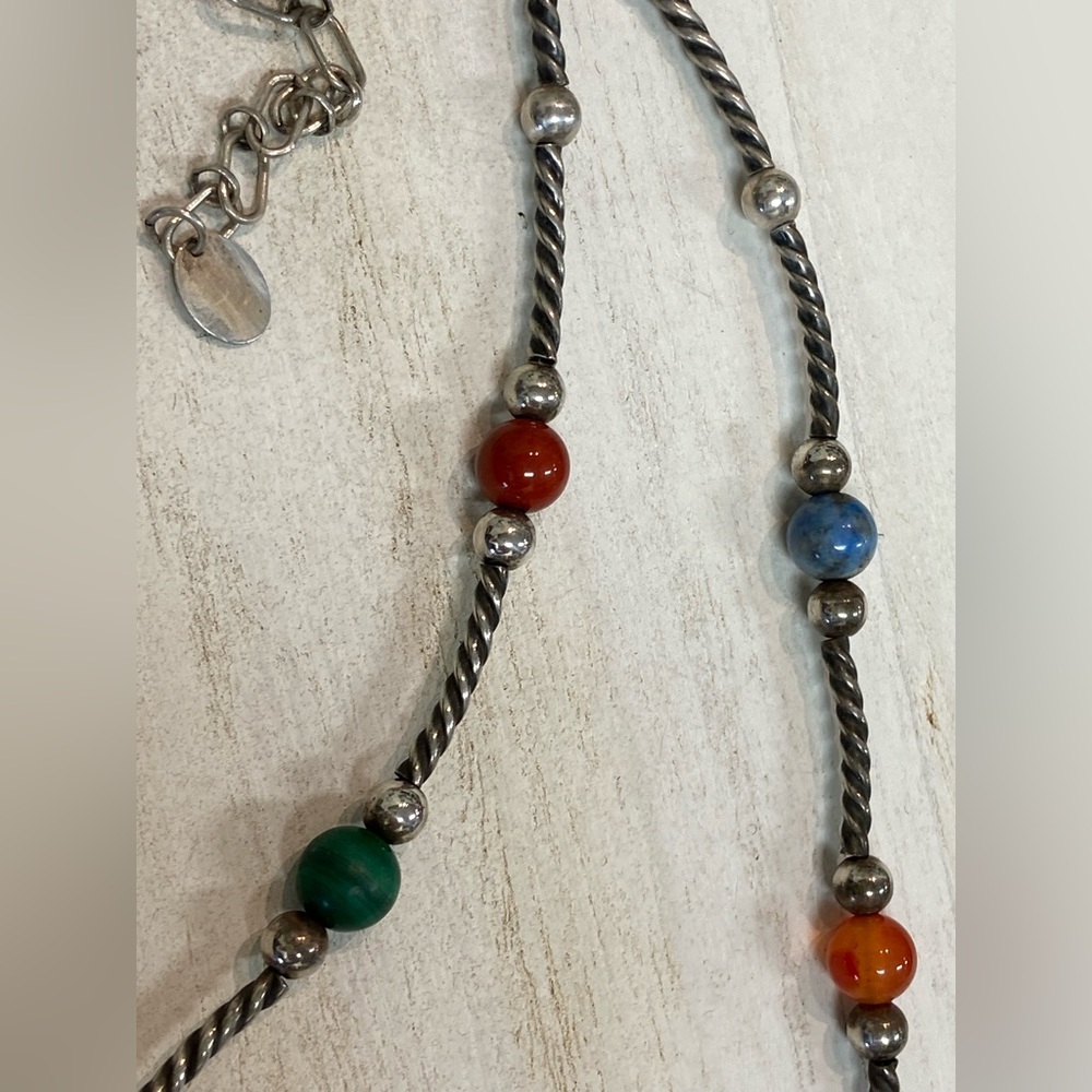 Carolyn Pollack Relios Sterling 16โ Necklace Malachite Turquoise Lapis Amber - Picture 3 of 11